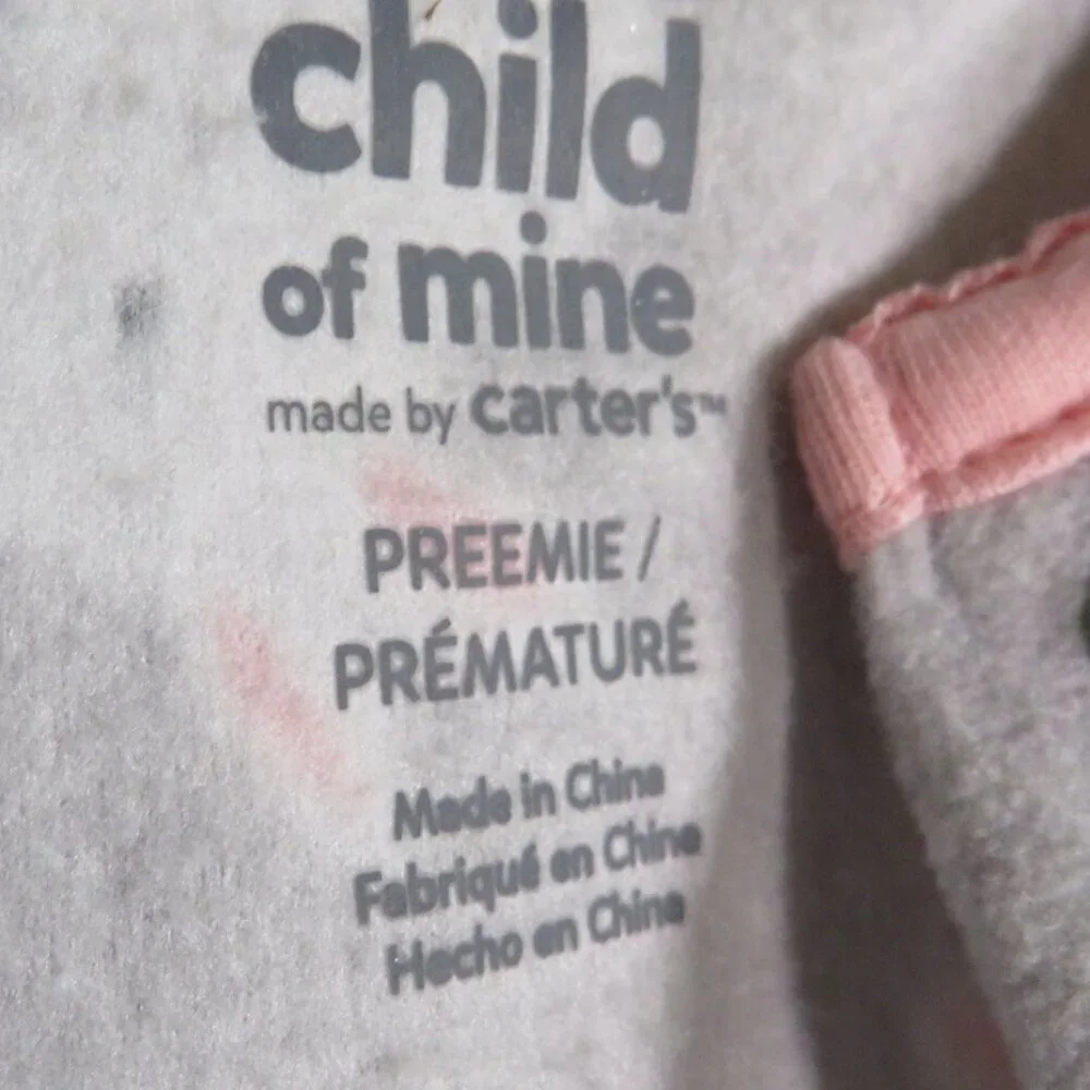 Baby Rabbit Bunny Fleece Footed Sleeper Carter's Pink & Gray Preemie